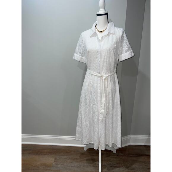 Tommy Hilfiger Elegant White Midi Dress Size 10 – Lined, Pockets, Button Down - Picture 1 of 13